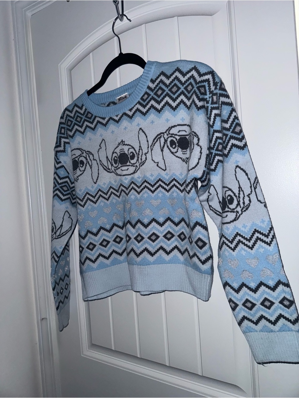 Disney Stitch Girls XL 14/16 Blue Patterned Pullover Sweater
